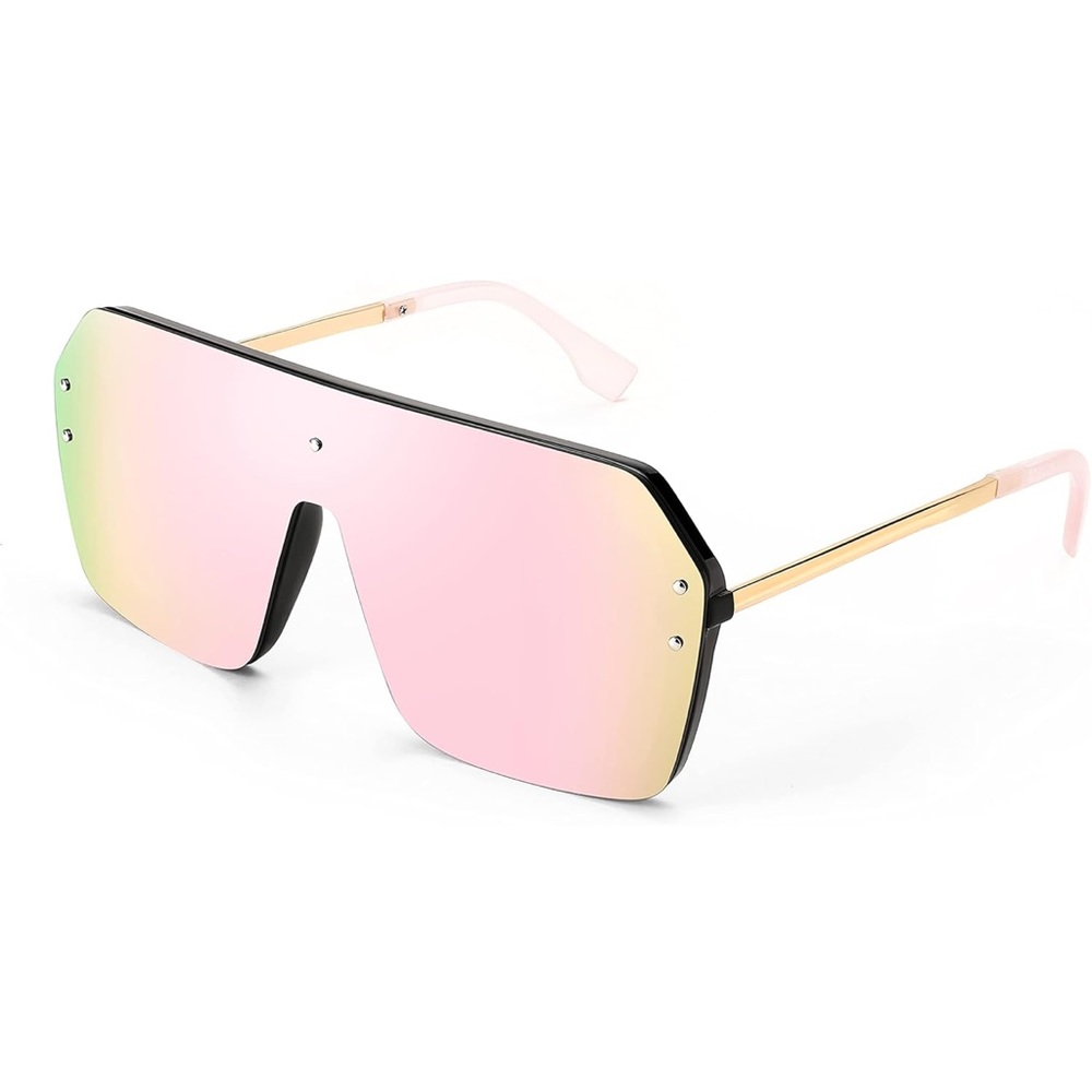 Oversized Pink Chrome Shield Sunglasses